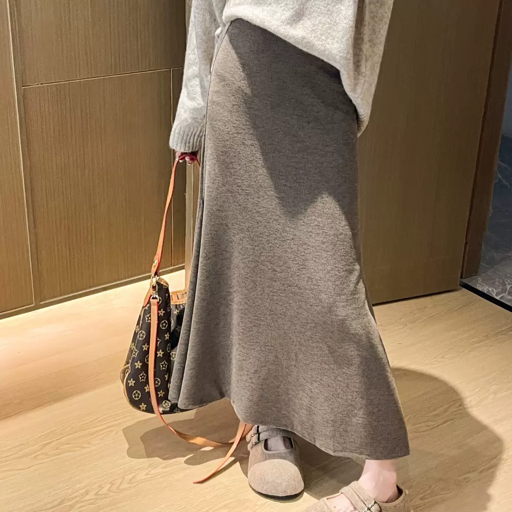 鱼尾裙女早秋新款针织高腰显瘦半身裙显瘦a字中长裙性感垂感裙子