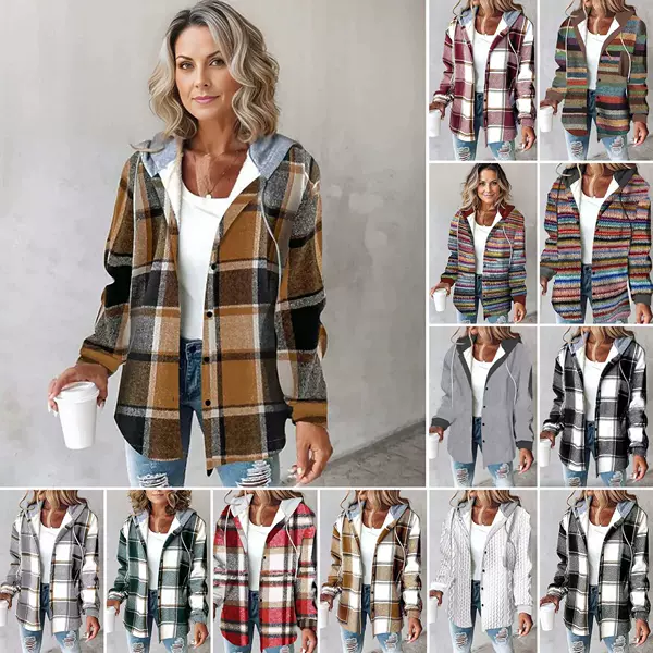 2025 European and American Casual Style Aliexpress Amazon Hot-Selling Women's Casual Versatile Large Plaid Jacket Autumn and Winter New Style