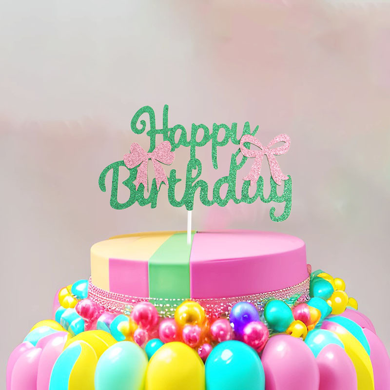 Bow Cake Insert Holiday Happy Birthday Party Supplies Green Insert Dessert Table Decoration Supplies