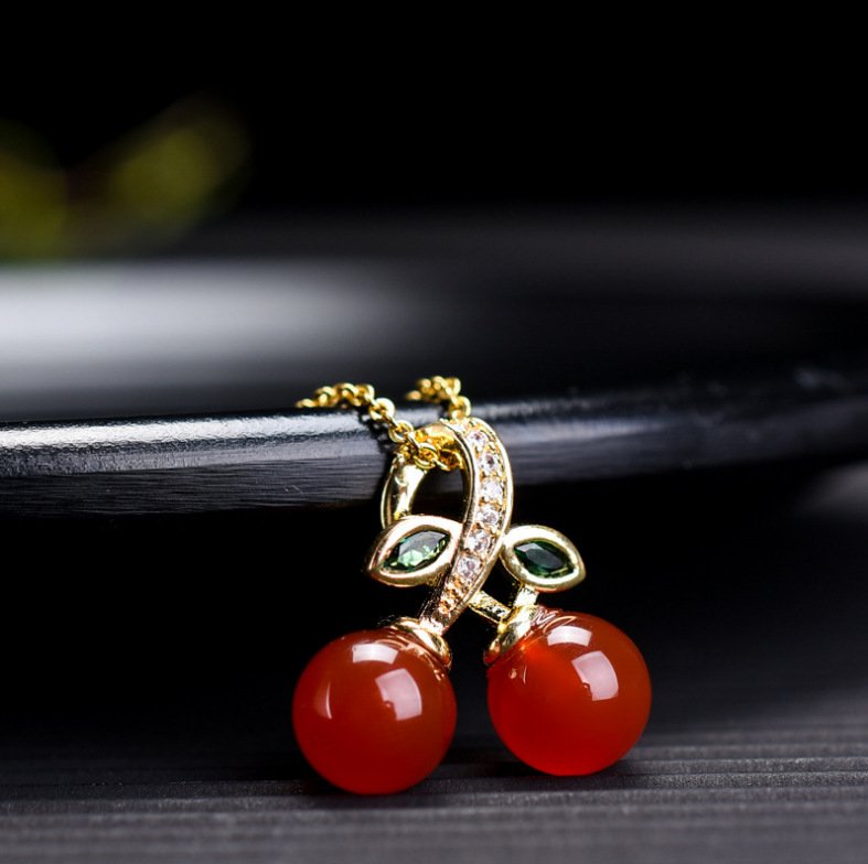 Diameter 8mm Jewelry Making Size DIY Jewelry Accessories Classification 1 Piece Diameter 8mm Alloy Agate Cherry Pendant