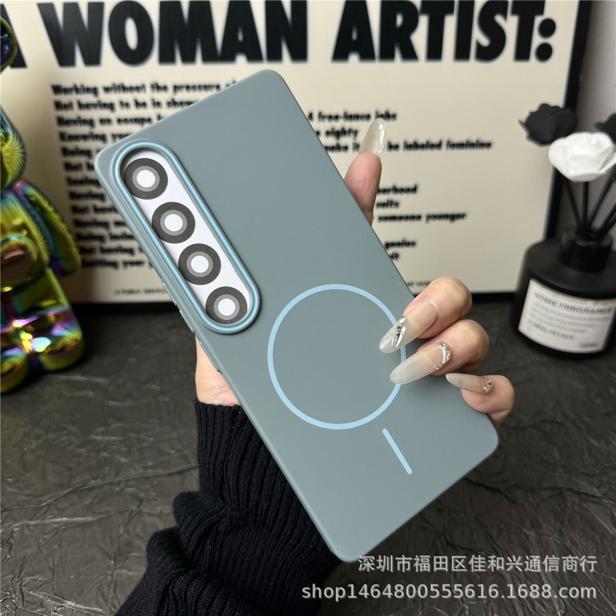 Wave blue/fine circle magnetic ring [soft and moisturizing hard case]