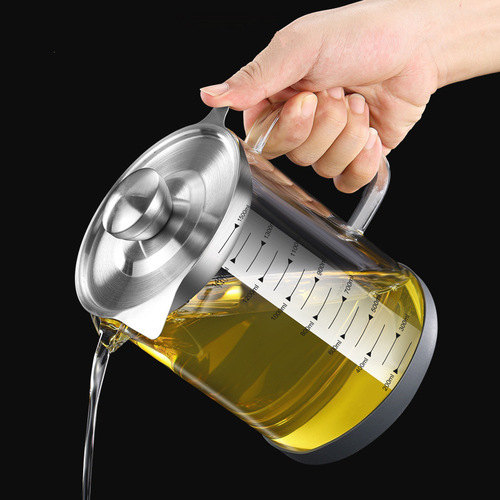304 Kitchen Glass Oil Dispenser, Household Filtered Oil Pot, Large-Capacity Oil Separator, Innovative Oil-Filtering Tool with Mesh Strainer, Oil Storage Container