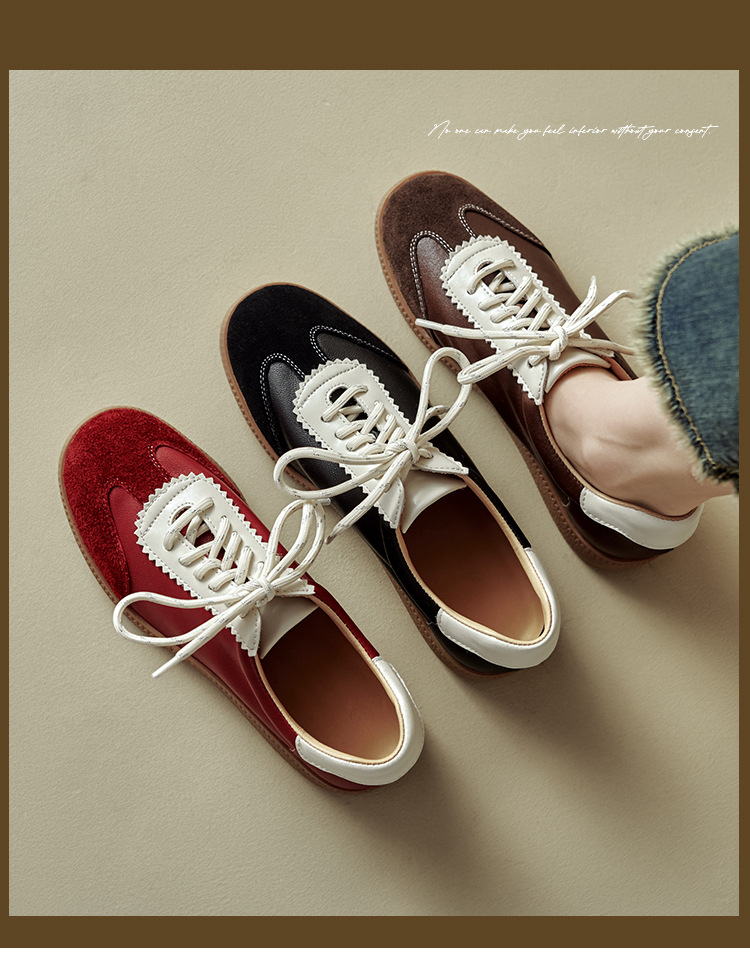 Giày sneaker nữ phối màu dây buộc đế phẳng phong cách thể thao — màu nâu chi tiết 1