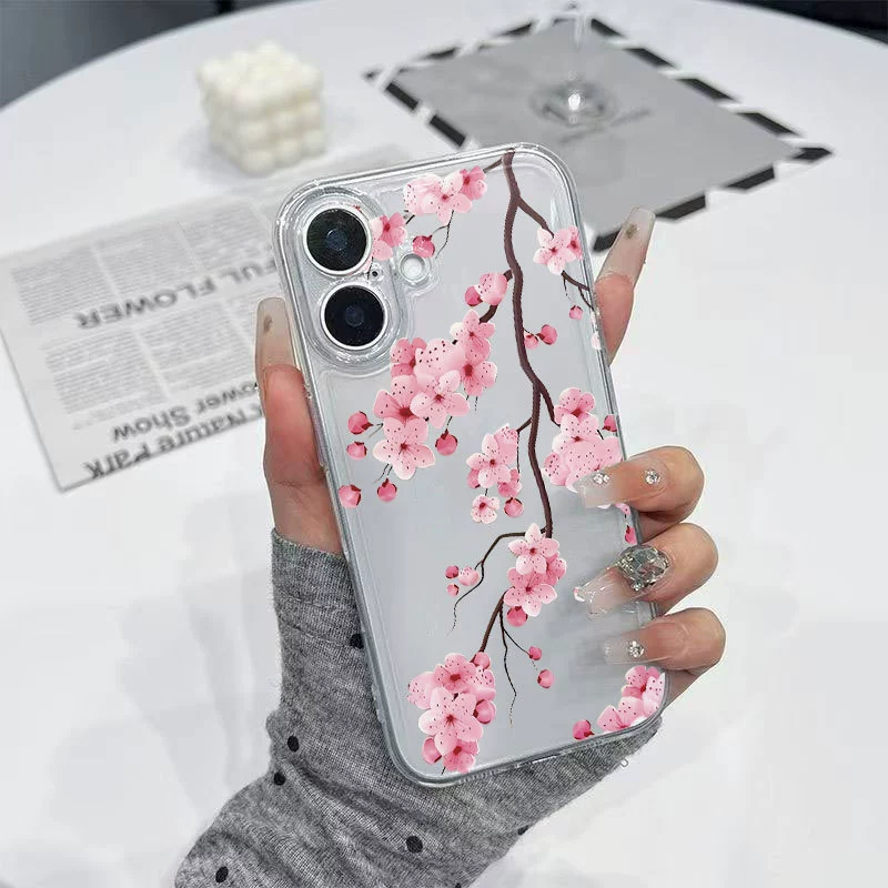 Чехол для телефона Pink Sakura (TC6), прозрачный Space Shell, совместим с iPhone/Samsung/Huawei/Xiaomi