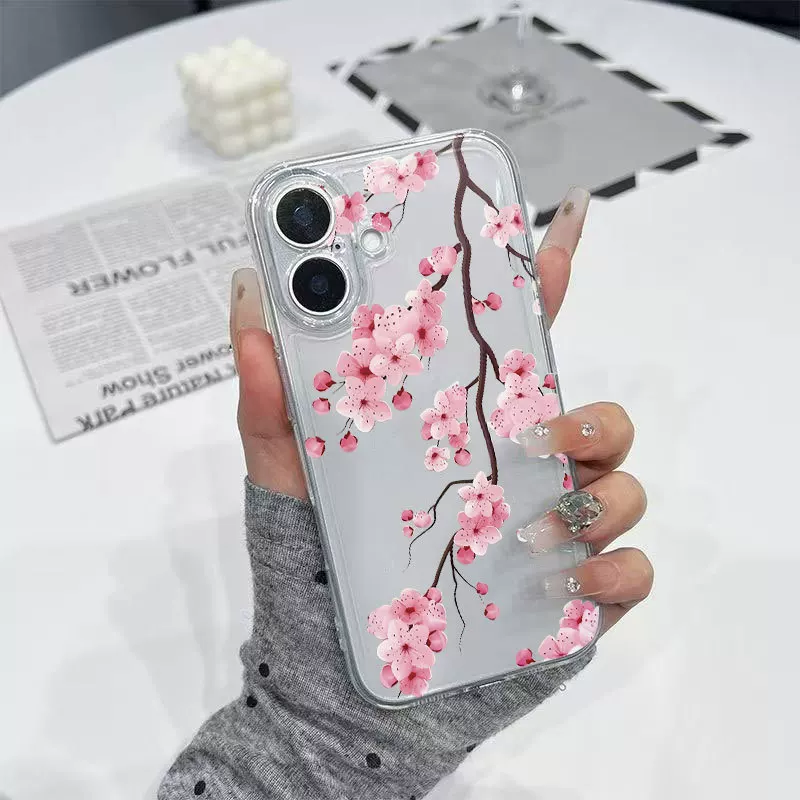 Чехол для телефона Pink Sakura (TC6), прозрачный Space Shell, совместим с iPhone/Samsung/Huawei/Xiaomi