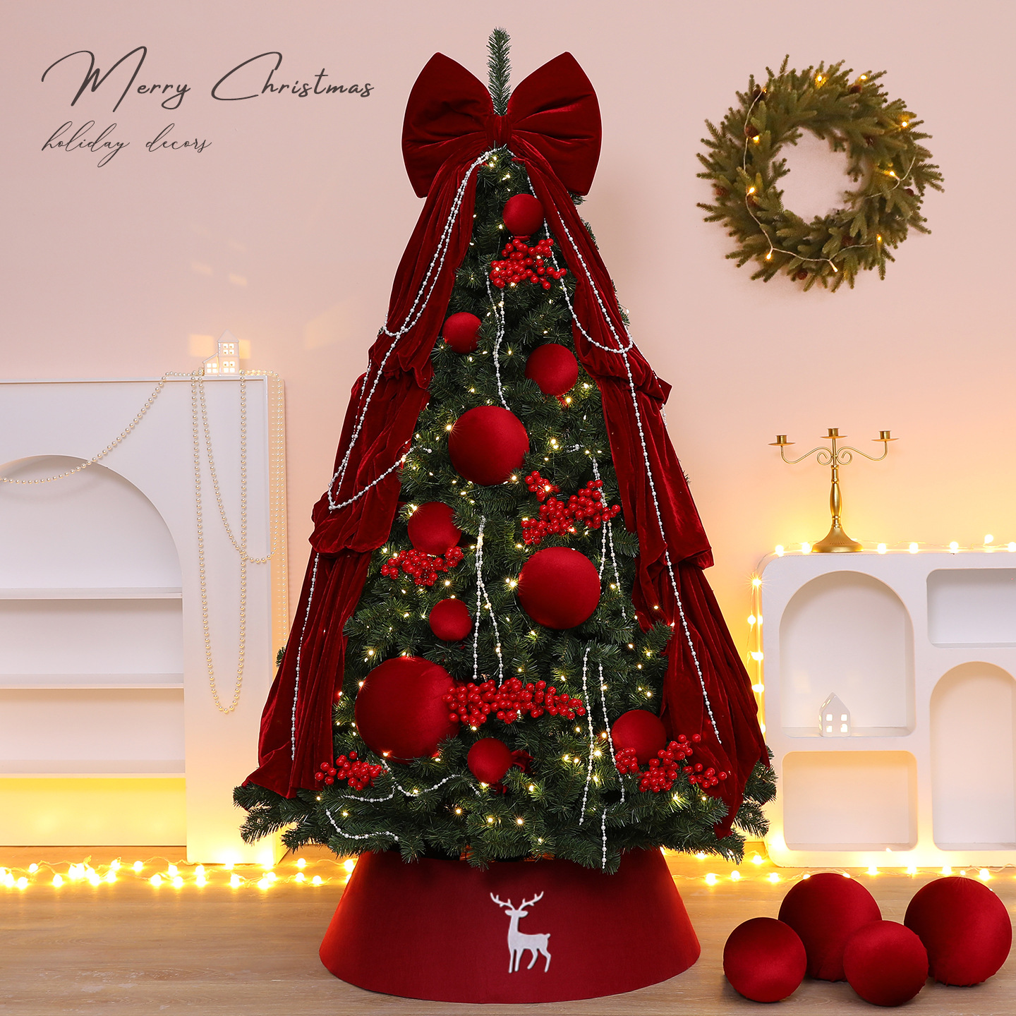 2026 nuevo árbol de Navidad set de arco grande decoración navideña decoración diseño de fábrica de cabello recto