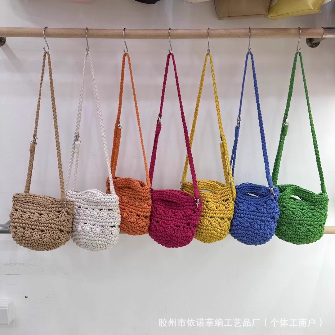 크로스보더 핸드메이드 뜨개질 가방, 대용량 핸드백, 여성용 숄더백, 밀짚 가방, 버킷백, 레이어드 가방, 다용도 가방