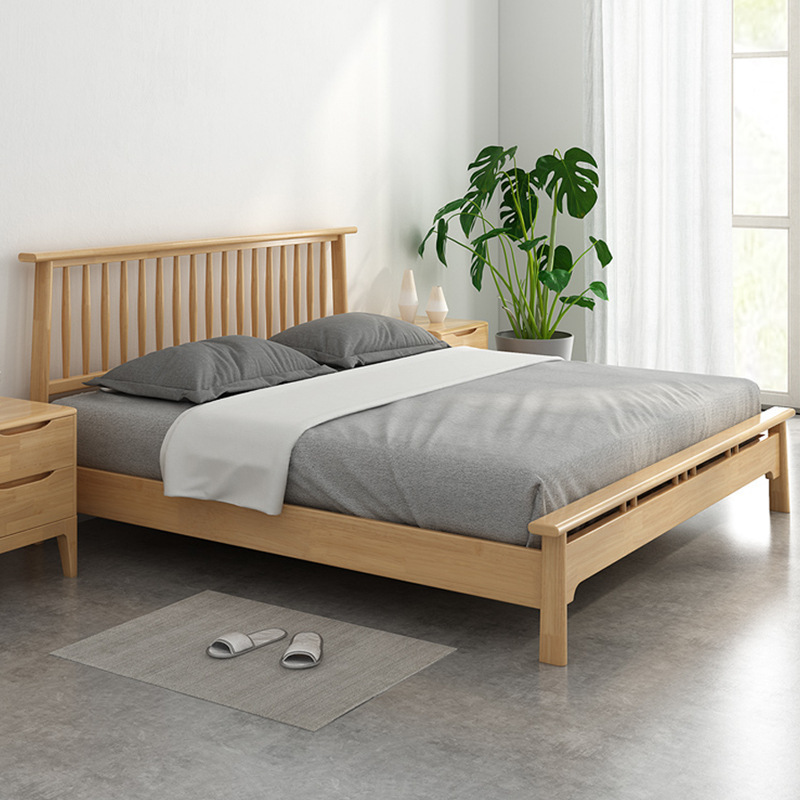 Nordic solid wood bedstead 1.8m single double master bedroom 1.5 m Japanese large and small apartment 1.2 bed and breakfast hotel bedside