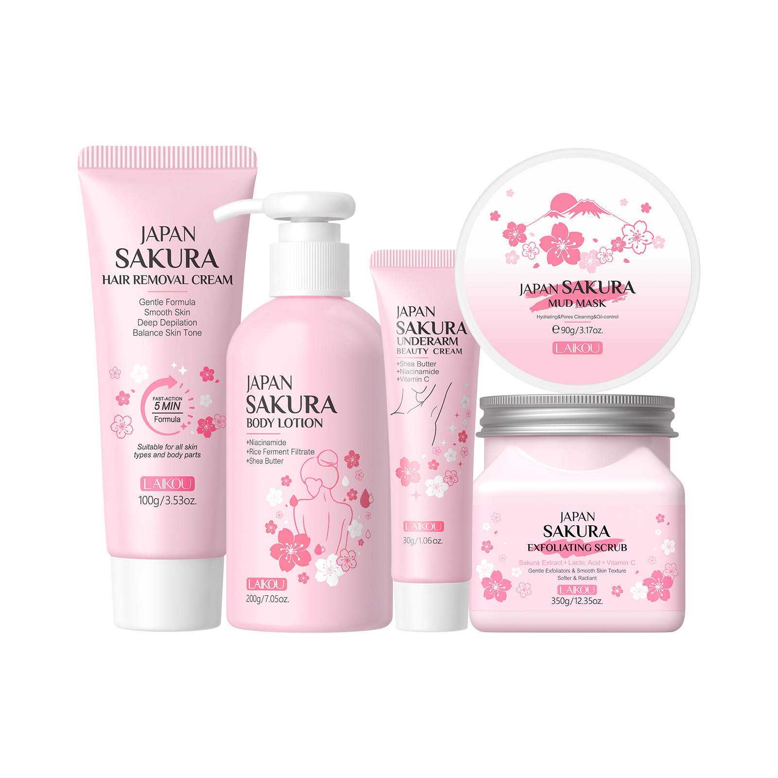 Nuevos productos transfronterizos LAIKOUFENYIQUIYUM combinación de flores de cerezo leche caracol paquete de cuidado de la piel comercio exterior en stock