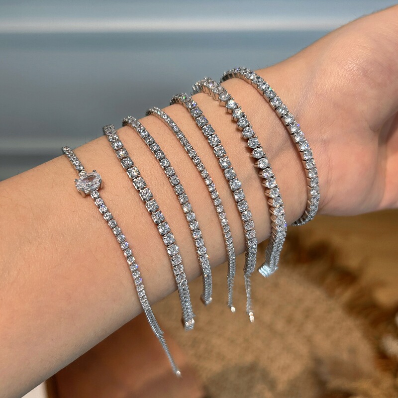 Lin Lang s925 Sterling Silver Full Diamond Bracelet Female Inlaid Zircon European and American Light Luxury Advanced Hidden Buckle Tennis Bracelet Cross Border