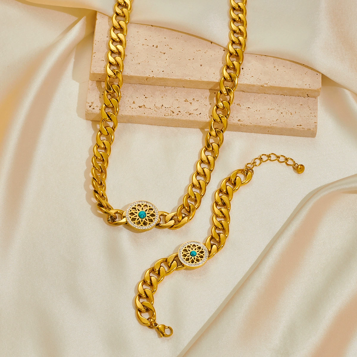 Европейская и американская трансграничная мода клейкий бриллиант бирюзовый пакет ожерелье браслет сладкий крутой