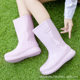 Amazon mid-barrel rain boots women's thick-soled heightening kitchen work non-slip rubber shoes women's water boots fleece-lined women's waterproof shoes