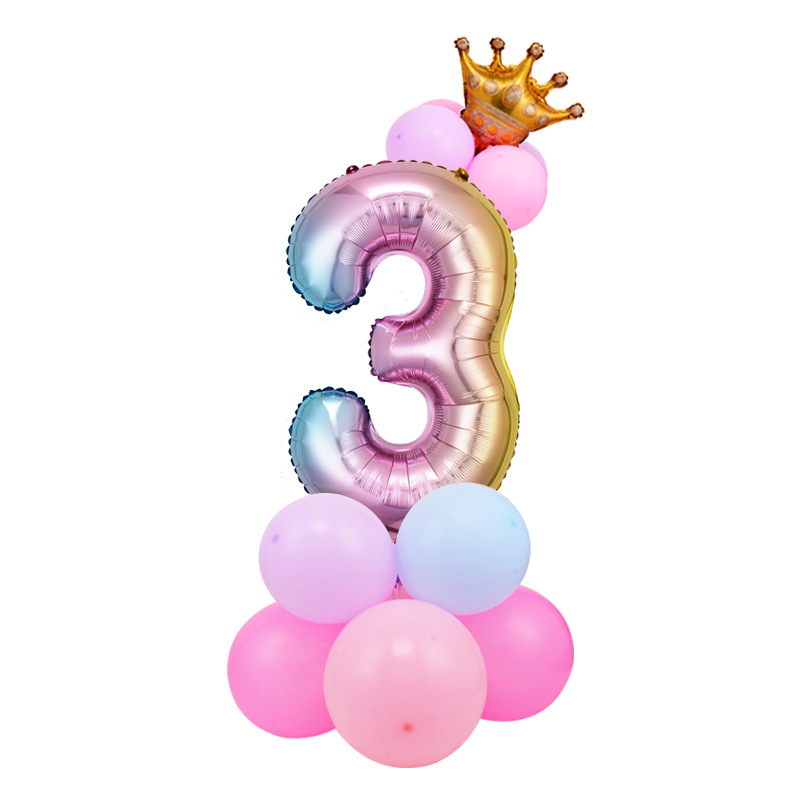 0-9 cumpleaños digital globo columna bebé un mes de edad diseño carretera globo fiesta decoración corona película de aluminio