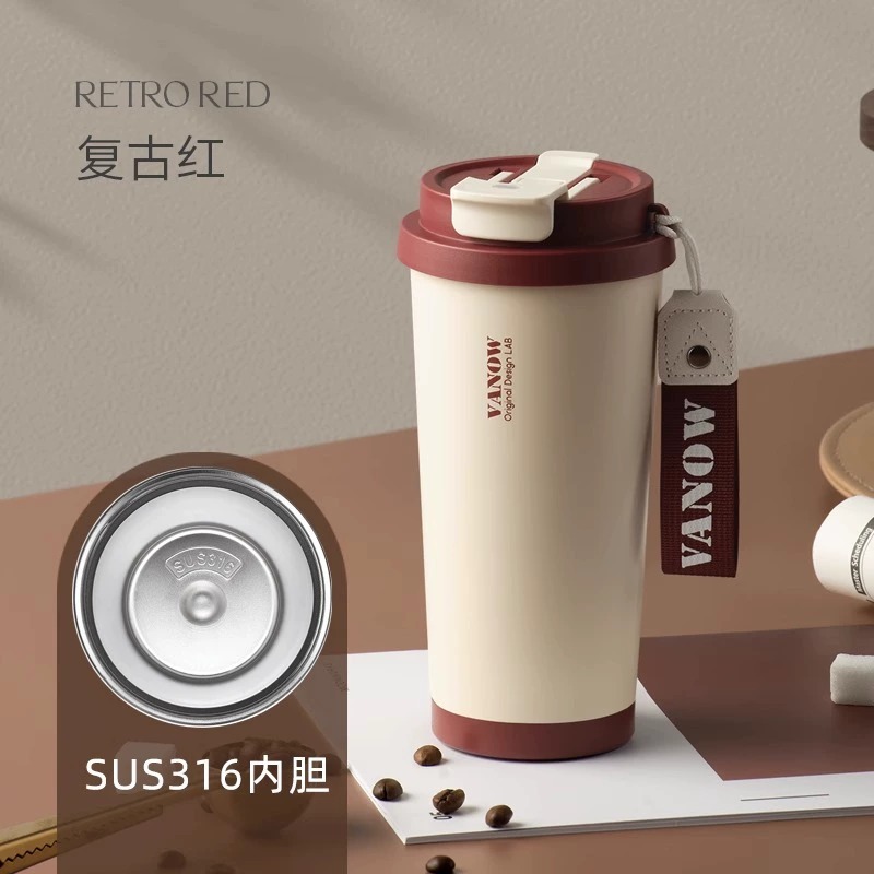 British vanow taza de café taza de vacío de alta apariencia de la muchacha revestimiento de cerámica de acero inoxidable portátil de paja taza de agua
