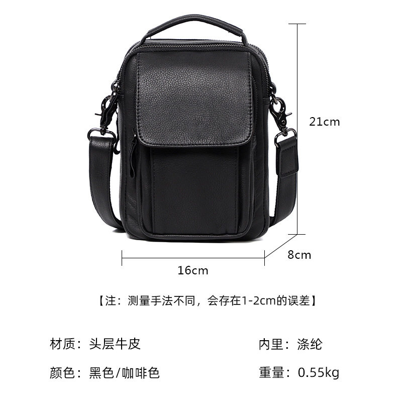 Túi đeo chéo nam da bò thật 19x7x23 cm nhiều ngăn — Màu đen chi tiết 4