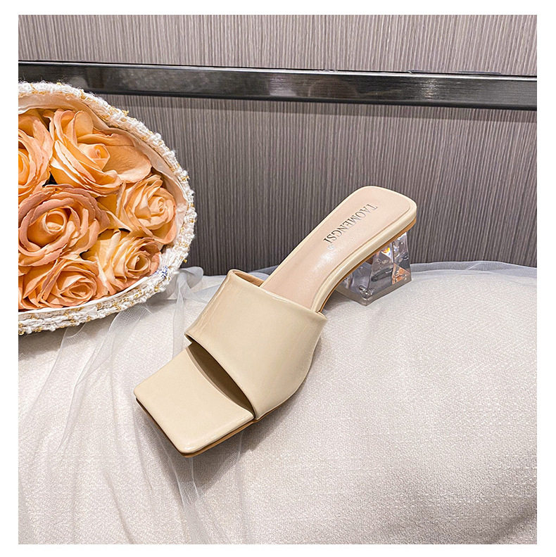 Dép sandal nữ quai ngang mũi vuông đính pha lê, đế dày gót vừa 3–5 cm — Màu bạc, Màu hồng nude, Màu mơ Nude chi tiết 27