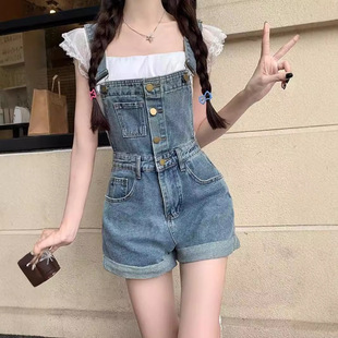 Vintage Curled Denim Belt Pants Women's Summer 2024 New High Waist Slimming Design Sense Straight Tube Short Pants