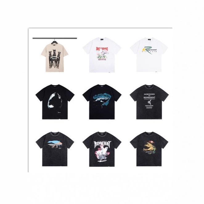 Foreign Trade Trendy Brand Represent Washed and Distressed Summer Beach Printed Short-Sleeved T-Shirts for Men and Women Cross-Border Wholesale Foreign Trade Trendy Brand Represent Washed and Distressed Summer Beach Printed Short-Sleeved T-Shirts for Men and Women Cross-Border Wholesale