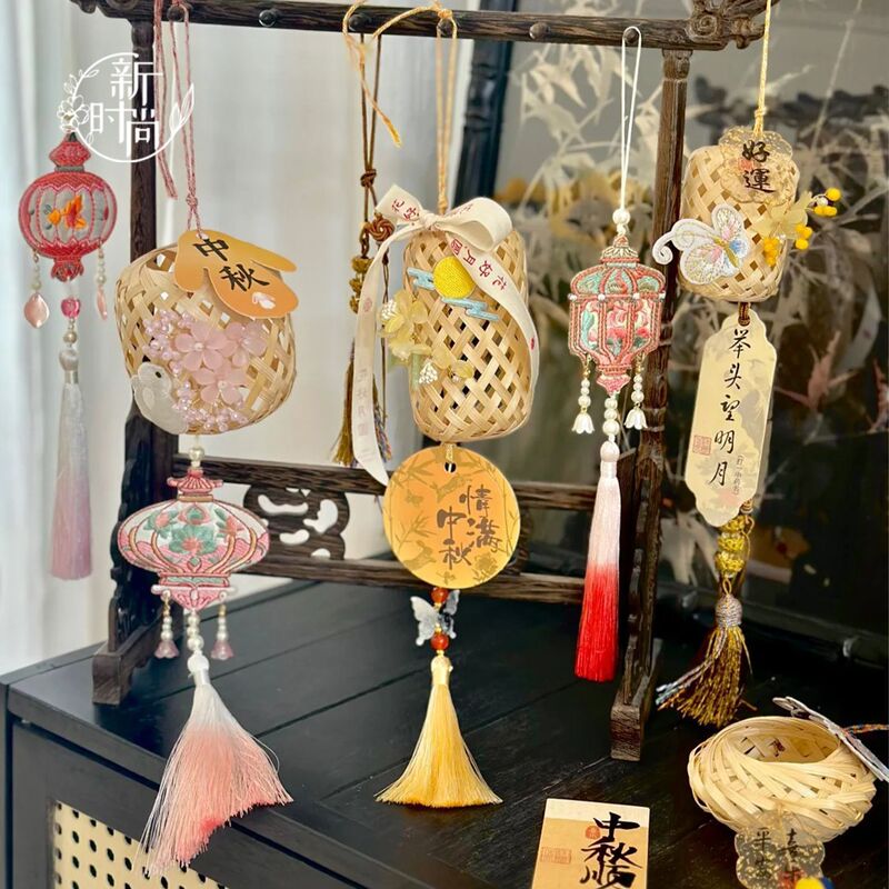 中秋节竹编手工小灯笼编织兔子圆形国风儿童手提灯笼花艺装饰材料|undefined
