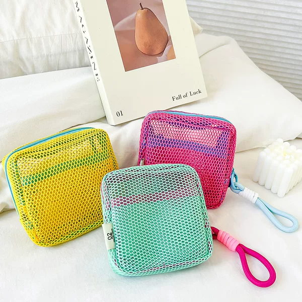 Dopamine Mesh Tofu Bag New Portable Storage Bag Mesh Small Cosmetic Bag Lipstick Portable Small Square Bag