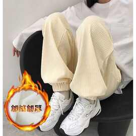 2021秋冬季新款加绒灯芯绒裤子女高腰显瘦宽松束脚哈伦休闲女裤潮