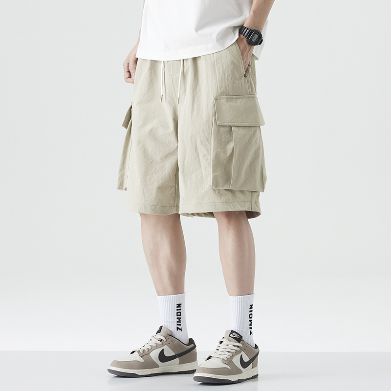 Shanggu Men's Wear Summer Hot-Selling Workwear Shorts Men's Japanese Retro Trendy Brand Wide-Leg Men's Drawstring Casual Shorts