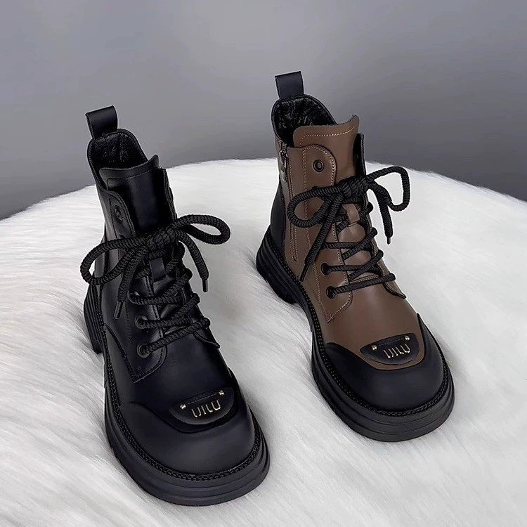 Новые женские ботинки Мартин из мягкой кожи на толстой подошве, осенне-зимние универсальные ботинки в британском стиле на шнуровке, увеличивающие рост, модные ретро-полуботинки 2025 года
