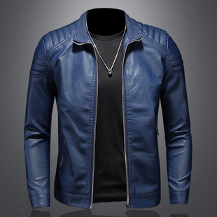 Stand Collar Leather Jacket Men's Fashionable Jacket 2022 Spring New Leather Jacket Slim-fit Korean Handsome Spring and Autumn Men's Wear