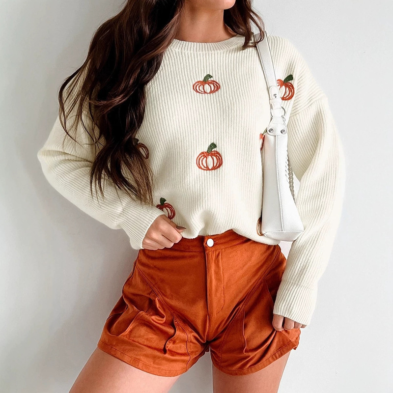New Autumn Pullover Round Neck Knit Sweater for Women, European and American Fashion Versatile Thanksgiving Embroidered Sweater, Cross-Border Women's Clothing New Autumn Pullover Round Neck Knit Sweater for Women, European and American Fashion Versatile Thanksgiving Embroidered Sweater, Cross-Border Women's Clothing
