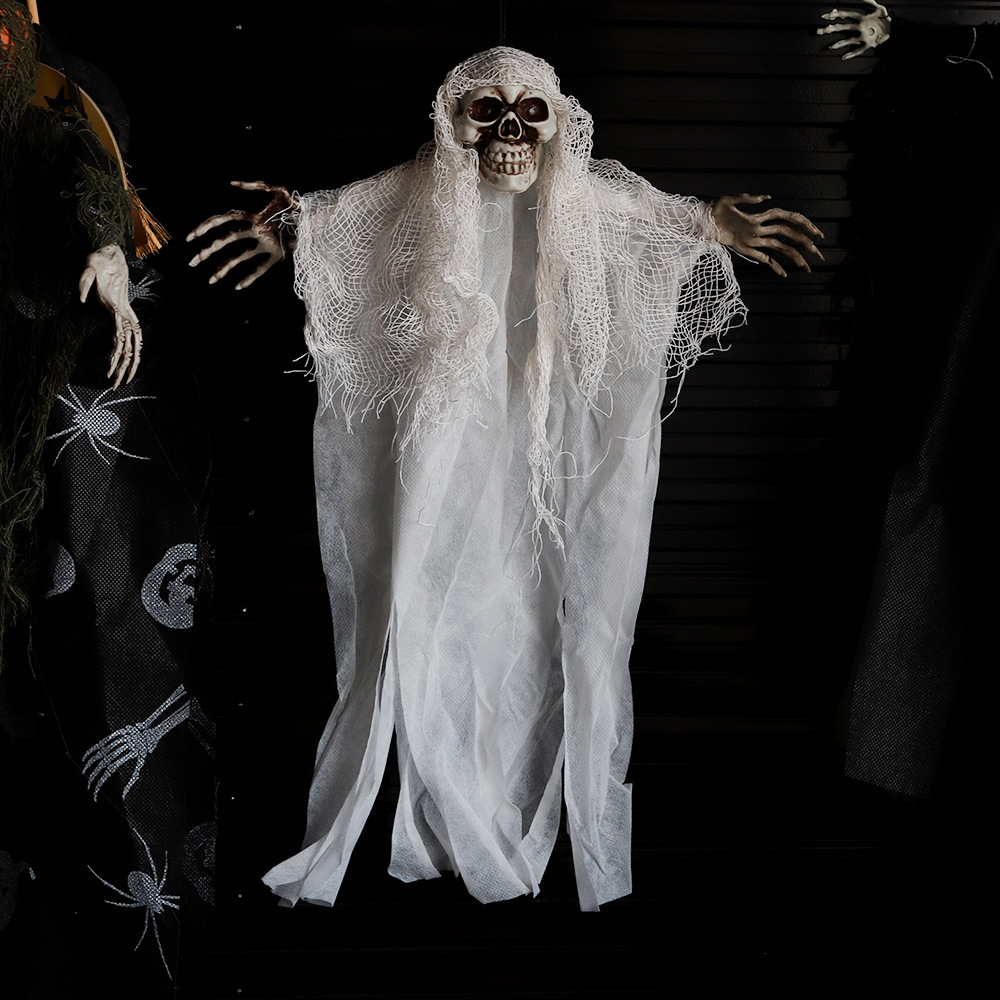 Esqueleto fantasma colgante de Halloween, colgante de terror, con ventosa, fijación de succión, traje de terror de lugar de casa embrujada de cuatro colores