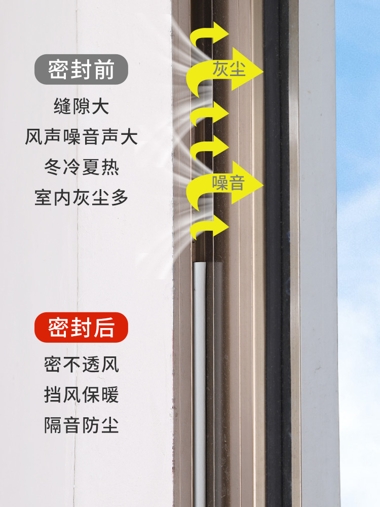 门缝密封条隔音窗防盗门房门自粘型防撞贴胶条防风保暖防尘静音条