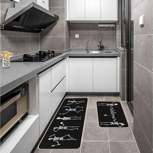 Scary Skeleton Pumpkin Mat Entrance Rugs Stain-resistant and Wear-resistant Easy to Clean Foot Mat Bathroom Absorbent and Non-slip Mat