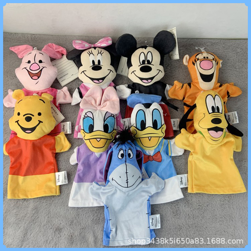En stock muñeca de dibujos animados genuino Disney marca marioneta de mano interacción padre-hijo Mickey Mouse niños educación temprana juguete de peluche