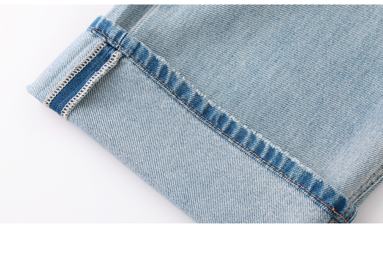 Quần jean nữ ống rộng cạp cao, chất cotton phối bướm đính đá và rách thủng — xanh lam chi tiết 31