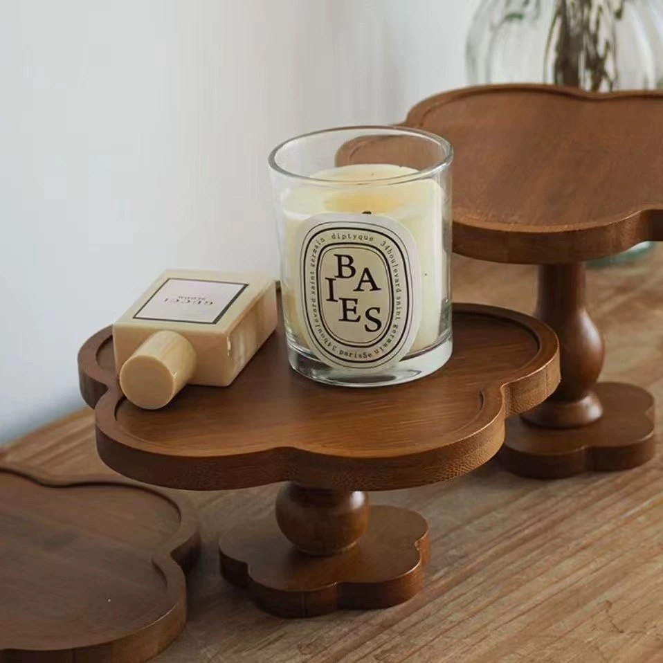 Поднос из бамбука и дерева с цветами деревянная основа Французская свеча ароматерапия поднос лепестки деревянный поднос