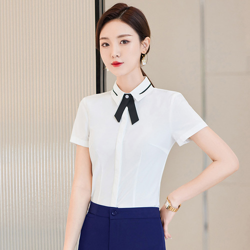office lady work blouse for women girls short sleeve white shirt female office hotel front desk spa Massage nail salon worker work clothes