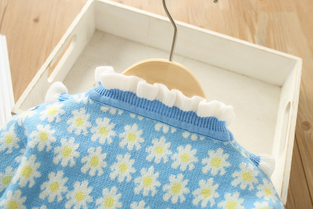 Girls' Sweater Set 2023 Autumn/Winter New Western Korean Edition Women's Treasure Flower Ear Edge Long sleeved_voghion.com