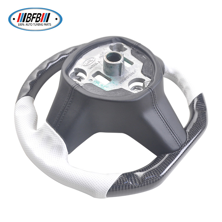 100% Real Carbon Fiber Forged Steering Wheel with White Perforated Leather and White Stitching - For Tesla Model Y - Modification