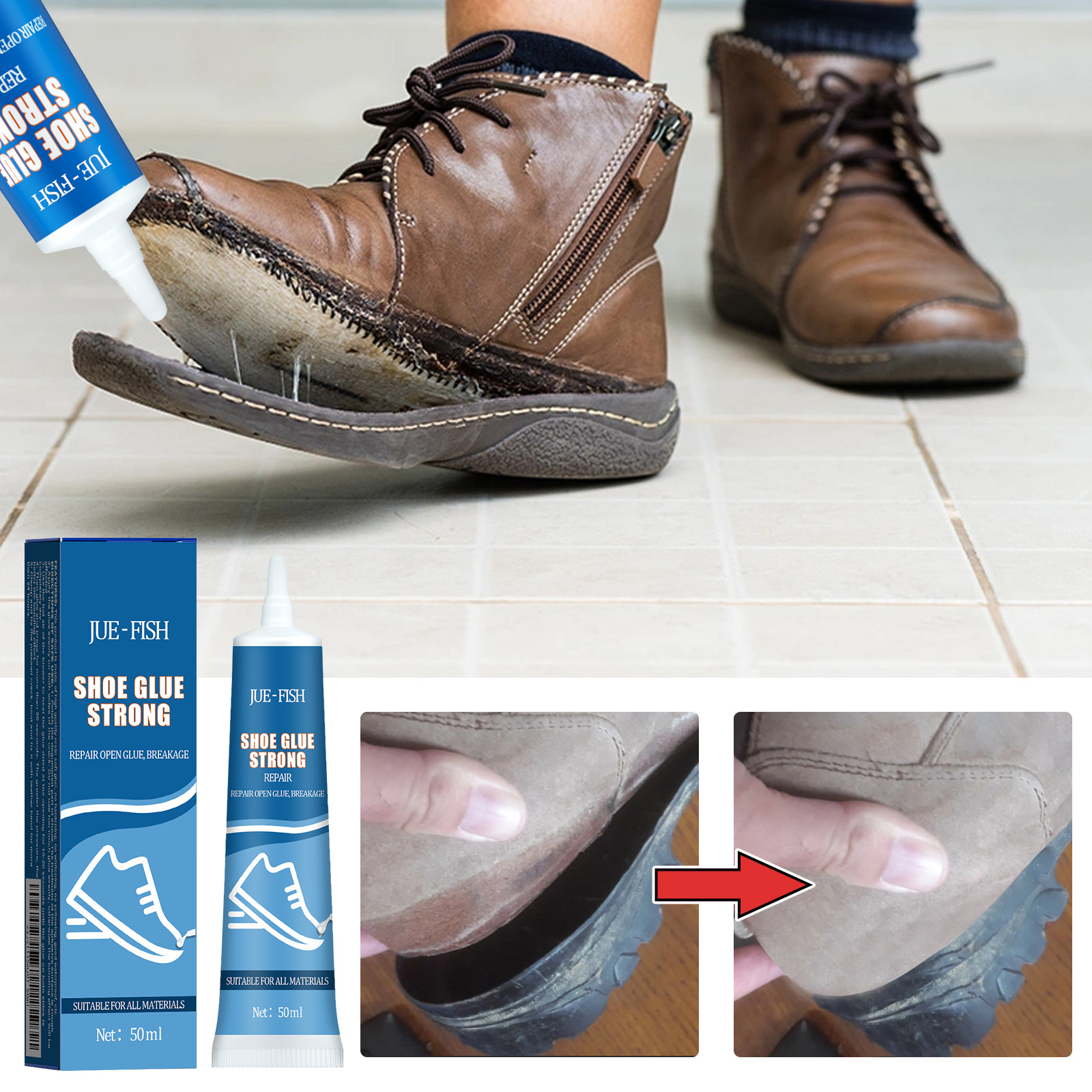 Jue-Fish Shoe Glue Sports Shoes Leather Shoes Multi-Purpose Waterproof Shoe Repair Leather Shoe Sole Glue Adhesive