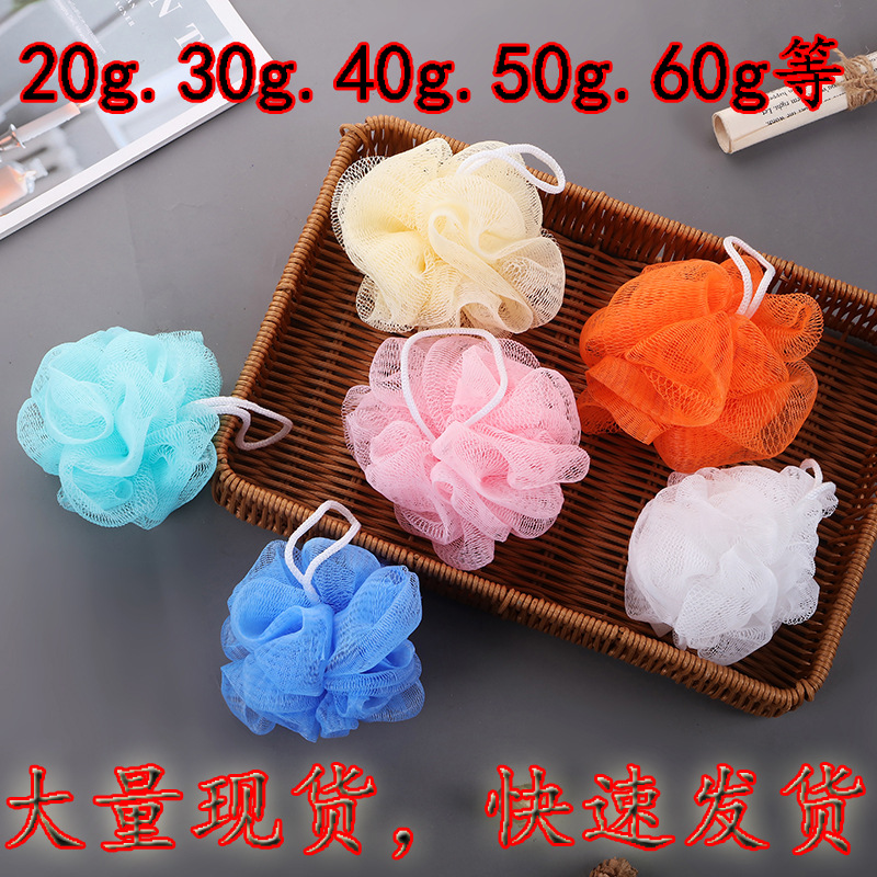 Factory direct supply mixed color bath balls, soft and easy to foam bath flowers, wholesale bathing scrub balls