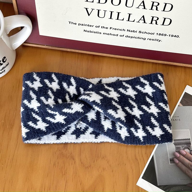 Diadema de punto para mujer 2024 otoño e invierno nuevo estilo retro pata de gallo lana de borde ancho todo fósforo moda cara diadema tocado