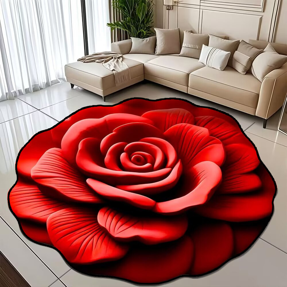 Home Living Room Study Room Stain-Resistant and Easy-Care Floor Mats Special-Shaped Peony Flower Carpet Bathroom Door Absorbent Non-Slip Floor Mats