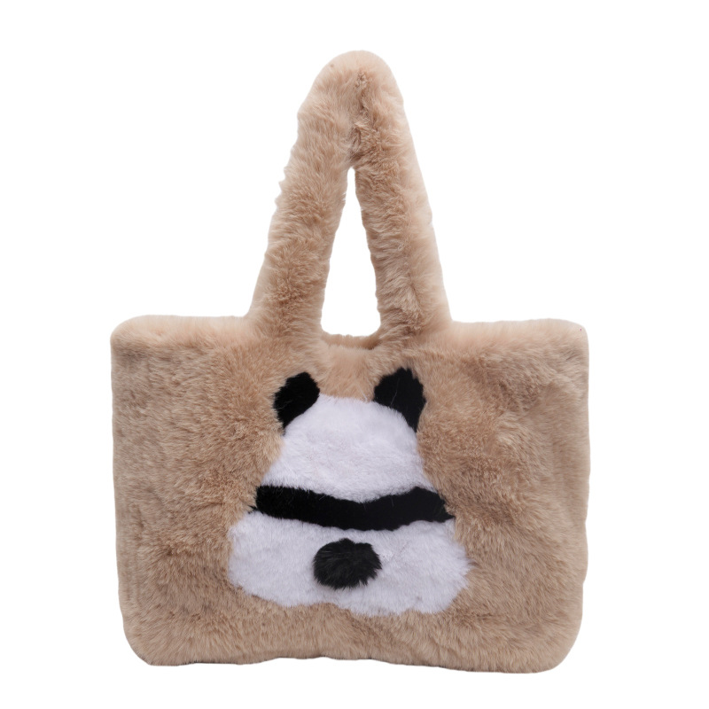 Panda peludo bolso grande mujer 2024 nuevo bolso de clase para estudiantes universitarios de moda otoño e invierno con bolso especial bajo la axila