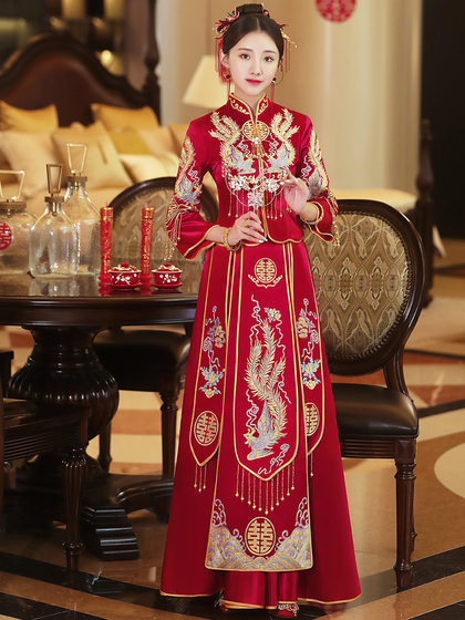 Xiuhe Bride 2023 New Chinese Wedding Dress Dragon and Phoenix Jacket Wedding Dress Wedding Dress Xiuhe Bride Dress Satin