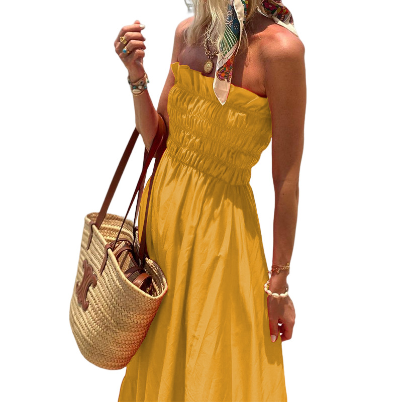 Women's A-line Skirt Tropical Strapless Backless Sleeveless Solid Color Maxi Long Dress Travel Beach display picture 18