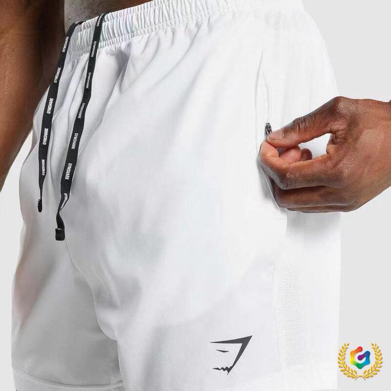 ✮ Original Packaging Gymshark Quick-Dry Zipper Shorts with Splicing Design, Breathable Sports Fitness Training Shorts for Men