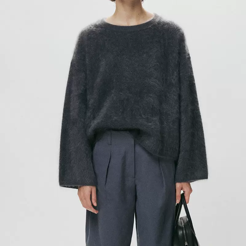 FAIRY WA罕山白绒 家皮草拉绒雾感毛衣宽松套头长袖秋冬毛衣