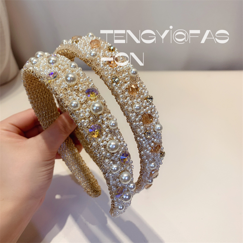 Women's Glam Korean Style Plaid Resin Inlay Crystal Pearl Hair Band display picture 5
