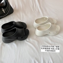 现货【苏家同款】巴黎拖~踩屎感厚底增高坡跟拖鞋女沙滩凉拖夏