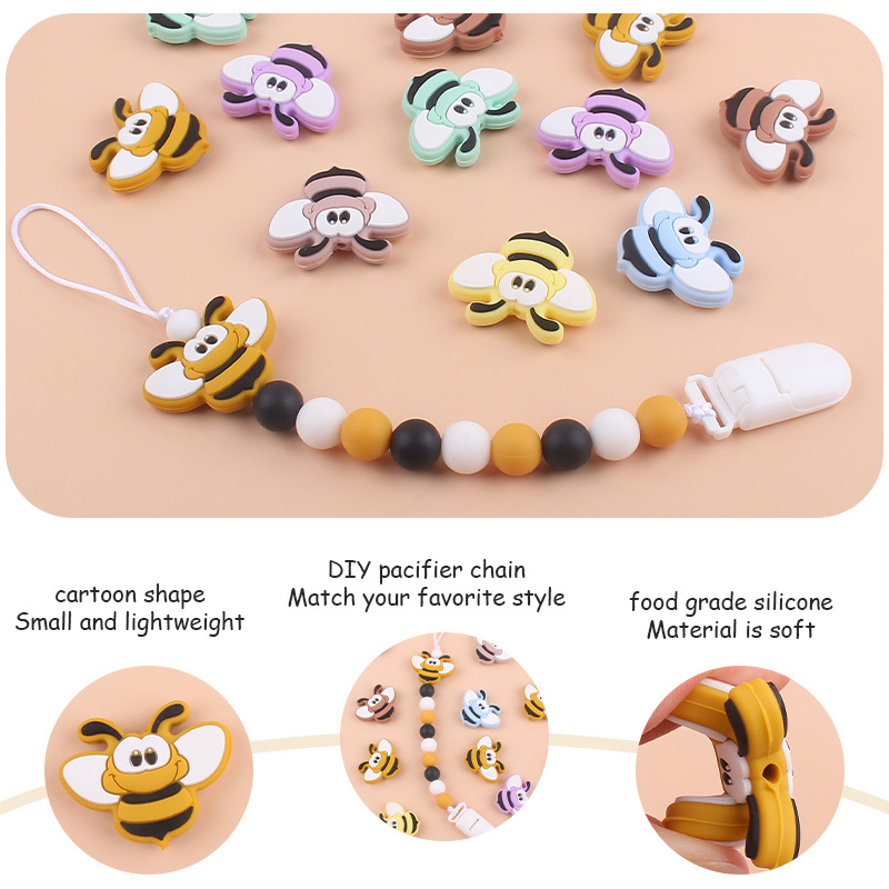 Bebé suministros de dibujos animados silicona abeja DIY bebé molar pezón cadena teether pulsera juguete Accesorios